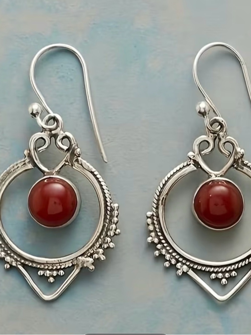 Sterling Silver Red Agate Hoop Drop Earrings